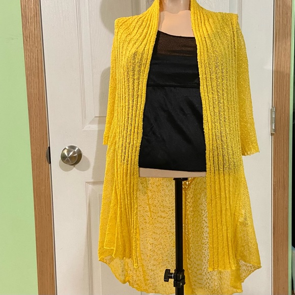 MOFFI women yellow crotchet open front kimono style cardigan. Size S. Pre-owned - Picture 2 of 11